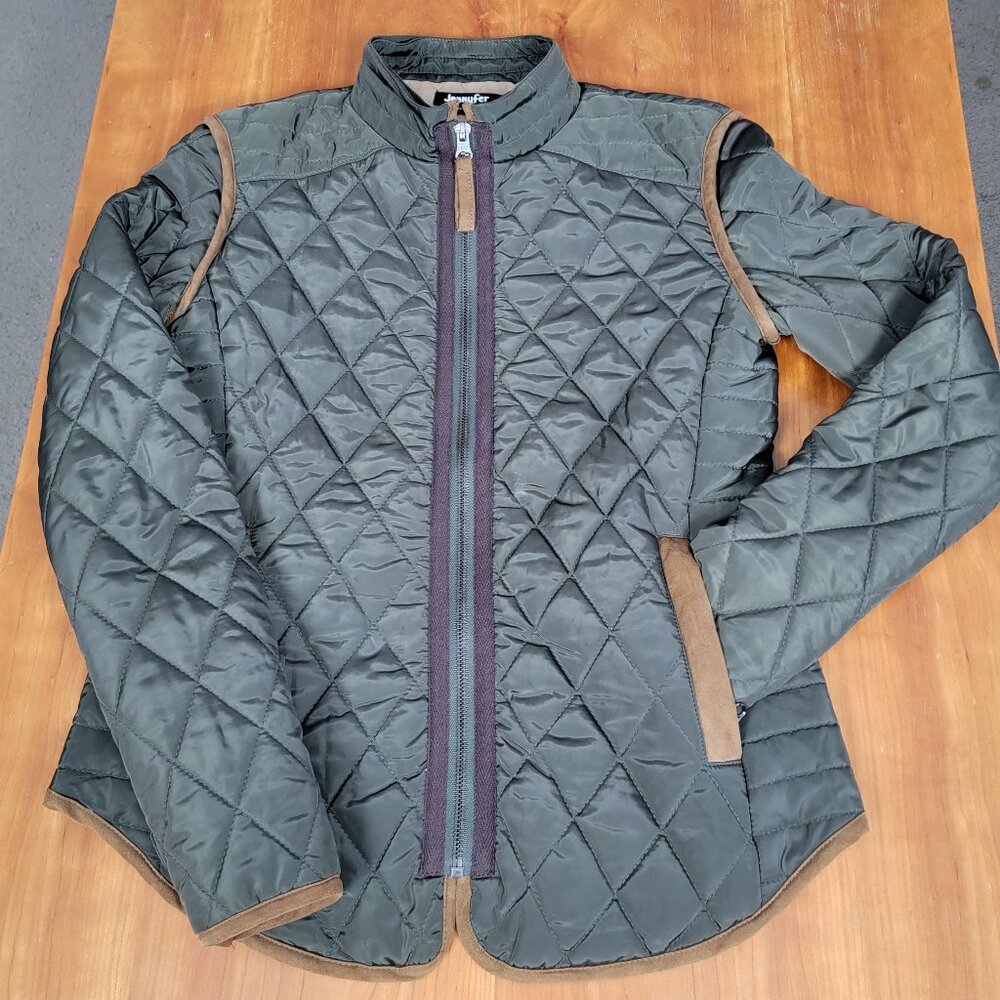 Jennyfer Women's Quilted Army Green Jacket Camel Piping - S - Picture 7 of 15